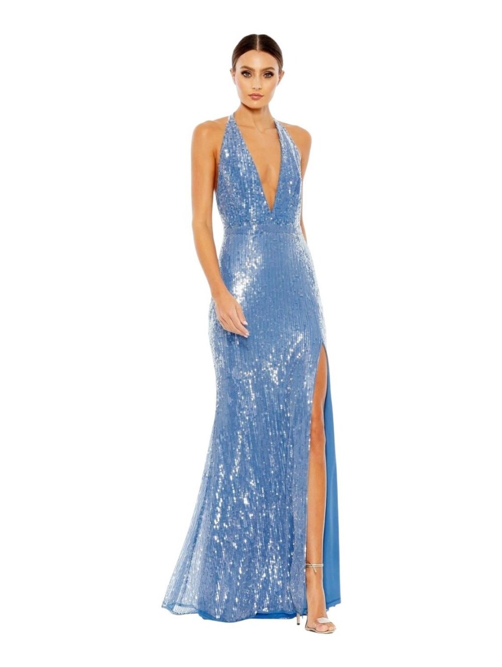 Mac Duggal 93716 Sequin Halter Neck Open Back Gown